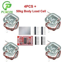 hx711 광고 모듈 바디 로드셀 계량 센서 압력 센서 + 4pcs 50kg 휴먼 스케일 로드셀 무게 센서 + 측정 도구, 1 세트 레드