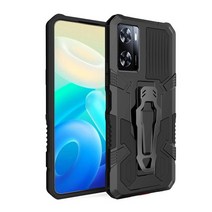 휴대폰 액세서리 KEYSION 충격방지 갑옷 케이스 OPPO A77 5G A57 4G A77S 실리콘 + PC 스탠드 뒷면 클립 전, 01 Black_05 for Realme V23 5G