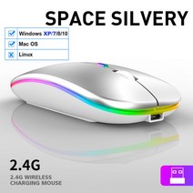 무선 레이저 게이밍 마우스 컴퓨터 노트북 pc mause 게이머를 위한 led 백라이트 usb 충전식 블루투스 호환 rgb 자동 게임 가 있는, USB 은색
