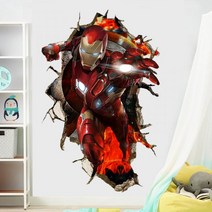 마블 벽 스티커 복수 자 영웅 스티커 기숙사 어린이 방 소년 침실 3d 벽 스티커 도배시트지 아기방벽지, 벽을 뚫은 아이언맨 136