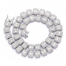 남성 여성을위한 13mm 바게트 체인 라인 석 링크 초커 목걸이 Bling Charms Hiphop Jewelry Gifts, 03 Silver_02 18inch