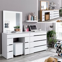 퍼니아트 SU 이리스 화장대 + 서랍장 + 수납의자 세트, 오크화이트