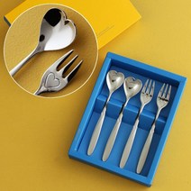 인스푼 티스푼포크 돌 결혼답례품, 엔젤하트 4P (포크2+티스푼2), 인쇄함 / 포장 (실버), 1세트