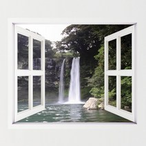꾸밈 cj588-숲속의폭포 창문그림액자 뮤럴시트지 스티커, B타입-외부창문형