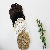 베이지계열 핸드메이드 뜨개도일리 티코스터 10cm, 블랙
