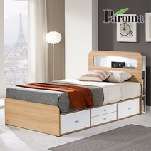 파로마 라일리 프리미엄 LED 깊은 수납형침대 슈퍼싱글, 오크화이트