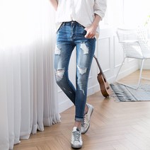 준돌 여성용 청바지 울트라 스판 헤짐 스키니 진