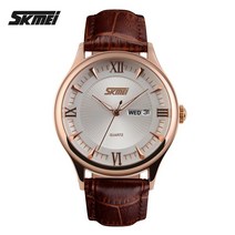 SKMEI 9091 방수 가죽 손목 시계