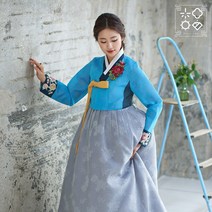 [화양연화] 537 비 온 뒤 하늘 - 웨딩한복 신부한복 고급한복 맞춤 셀프스냅 한복 상하 세트(한벌)