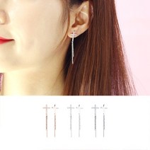 스몰빅 이브 십자가 언발 체인 실버925 드롭귀걸이