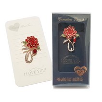 카네이션 루비 브로치＋케이스/브로치 편지지포함 어버이날 스승의날 뱃지
