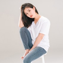 코코블린 여성용 브이넥 무지 기본 빅사이즈 반팔 티셔츠