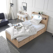 케이컴퍼니 이음LED수납헤드 슈퍼싱글 서랍침대세트(본넬양면매트리스), 메이플