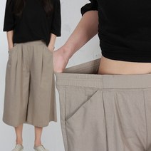 이젠 여성 린넨 밴딩 와이드 7부팬츠
