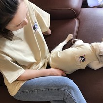 볼독 강아지커플룩 고양이커플룩 애견견주커플룩(스트라이프) 커플옷, 옐로우