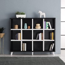 블랑누보 넓은 와이드 책장 3단 전면 책꽂이 북카페 서재 거실 오픈 긴 수납, 블랙화이트