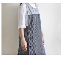 강남콩 롱 버튼 앞치마 면 원피스형 넉넉한사이즈 조끼형 깊은주머니 옆단주, 그레이 롱 버튼 앞치마, 1개