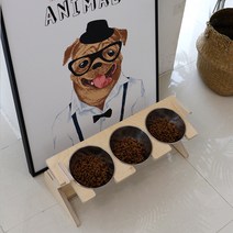 제미나 고양이 강아지 애견 밥그릇 애완용 냥이 식기 원목 개 식탁, 조립 3구, 1개