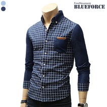 블루포스 남성용 슈브리 체크남방 슬림핏 남자 와이셔츠 캐주얼 체크 셔츠