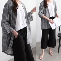 하늘바라기 여성용 린넨 스트라이프 숏 가디건