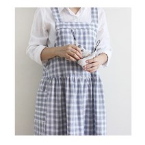 강남콩 오선 체크 멜빵 롱 원피스앞치마 원피스형 넉넉한 사이즈 앞뒤가려지는 앞치마, 오선 체크 멜빵 앞치마 그린체크, 1개