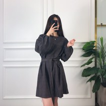 딸기언니 루즈핏 퍼프 소매 가을 체크 원피스 벨트 SET 3 color