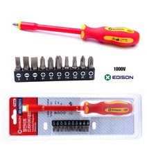 에디슨 절연 비트 드라이버 세트 11PCS 전기 1000V 자석 + - 비트날