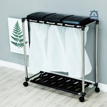 참생활 이동식 분리수거함 3P 1단 밀폐형 쓰레기통, 블랙