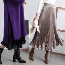 하늘바라기 여성용 공단 플리츠 스커트