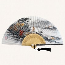 전주부채공방 [명품가죽 합죽선] 가을나루터(소뼈 가죽) 무형문화재작품선, 1개