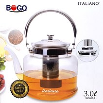 보고나라 대용량 유리주전자3000ml 스텐망 유리약탕기 차망주전자 유리포트 직화, 3L
