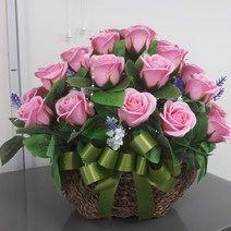 갤럭시플라워 비누장미꽃30송이바구니, 연핑크장미30송이바구니