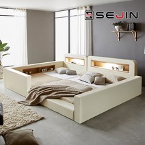 세진침대 스마일 LED 수납 범퍼형 패밀리침대, 6-2.스마일범퍼형+솔리드본넬_아이보리