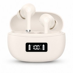 아이리버 ENC 노이즈캔슬링 LCD 배터리표시 C타입 충전 무선 블루투스 6.0 이어폰, 아이보리, IB-TX4