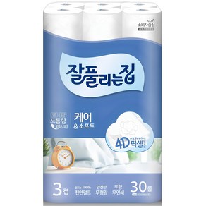 잘풀리는집 케어 앤 소프트 천연펄프 3겹 고급롤화장지, 27m, 30개입, 1개