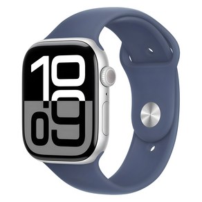 Apple 애플워치 10 GPS, 46mm, 실버 / 데님 스포츠 밴드, S/M