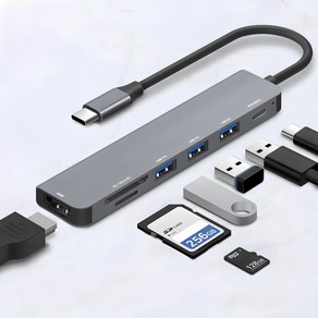 홈플래닛 7포트 USB3.0 멀티허브 DEX미러링 (USB*3 타입C HDMI SD/MSD) / HUB7C-L