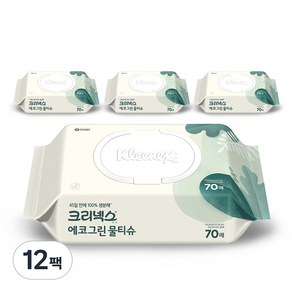 크리넥스 에코 그린 물티슈 캡형 랜덤 발송, 50g, 70매, 12개