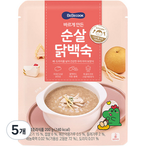 베베쿡 바르게 만든 순살 닭백숙, 200g, 5개