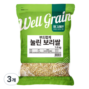 웰그레인 부드럽게 눌린 보리쌀 압맥, 1.8kg, 3개