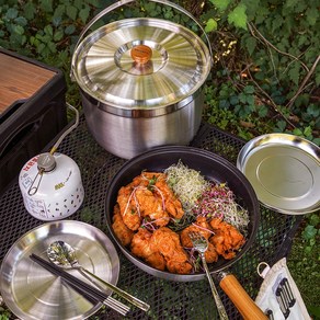 아이두젠 피닉스 캠핑 스텐 코펠 2종 + 그릇 3p + 후라이팬 + 보관가방 세트, 실버, 1세트