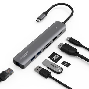 애니포트 7 in 1 C타입 앤 USB-A 맥북 삼성 덱스 미러링 멀티포트 USB 허브 AP-TC760, 그레이, 1개