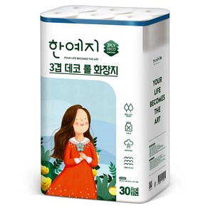 한예지 3겹데코 천연펄프 고급롤화장지, 27m, 30롤, 1개