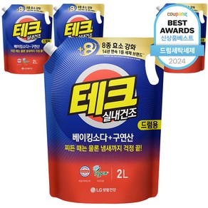 테크 베이킹소다 플러스 구연산 실내건조 액체세제 드럼용 리필, 2L, 4개