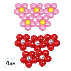 파티쇼 플라워 은박 풍선 핑크 5p + 레드 5p, 혼합 색상, 4세트