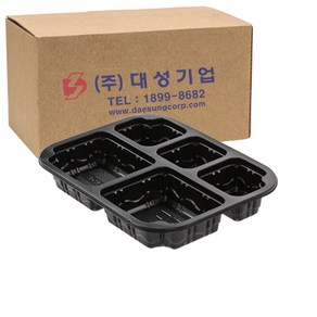 쿡앤락 일회용 실링용기 5칸 검정 500ml 몸통, 600개, 1개