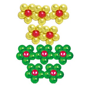 파티쇼 플라워 은박 풍선 골드 5p + 그린 5p, 혼합 색상, 1세트