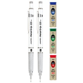 자바펜 메탈그립 샤프 화이트 0.5mm 2p + 나노골드 샤프심 3종 0.5mm