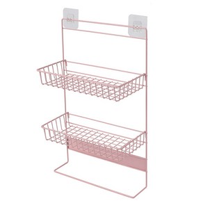 냉장고걸이 2단 스틸 수납선반 핑크, 1개