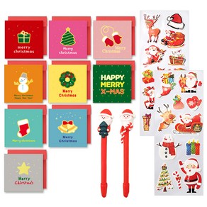 투영디자인 반짝반짝 X MAS 카드 9종 세트 + 산타볼펜 2p + X mas 롱 데코 스티커 2p